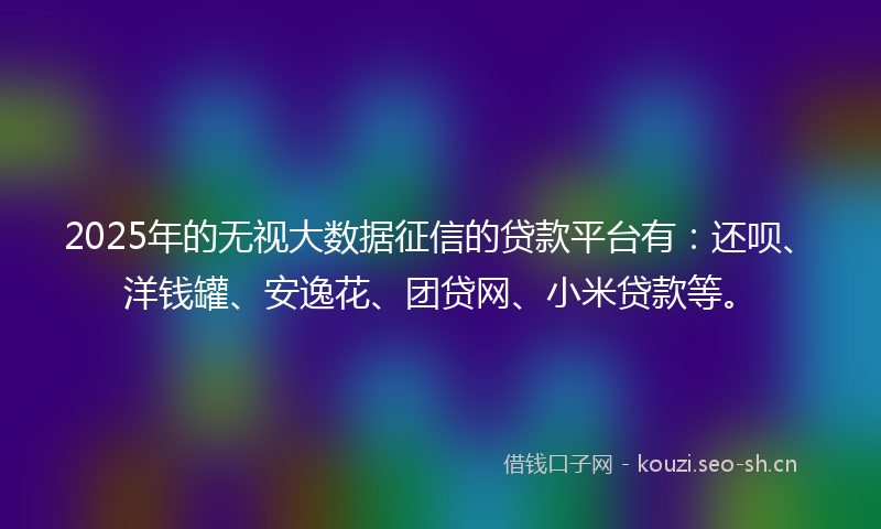 2025年的无视大数据征信的贷款平台有：还呗、洋钱罐、安逸花、团贷网、小米贷款等。