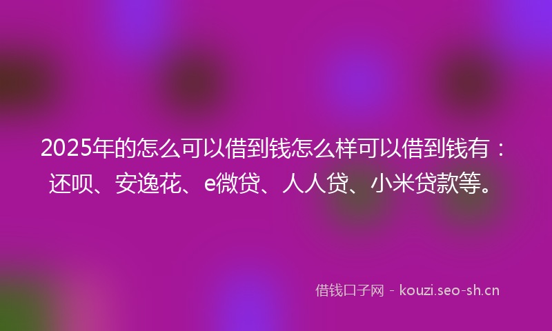 2025年的怎么可以借到钱怎么样可以借到钱有：还呗、安逸花、e微贷、人人贷、小米贷款等。