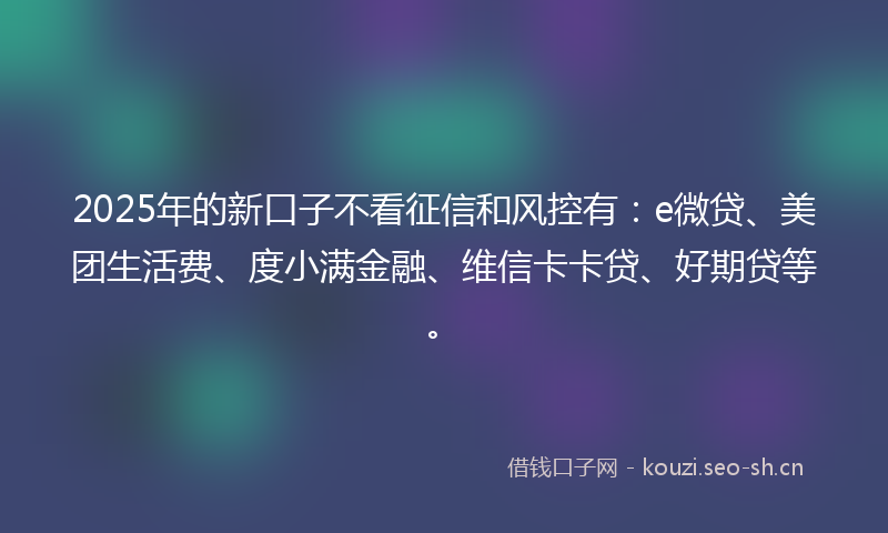 2025年的新口子不看征信和风控有:e微贷、美团生活费、度小满金融、维信卡卡贷、好期贷等。