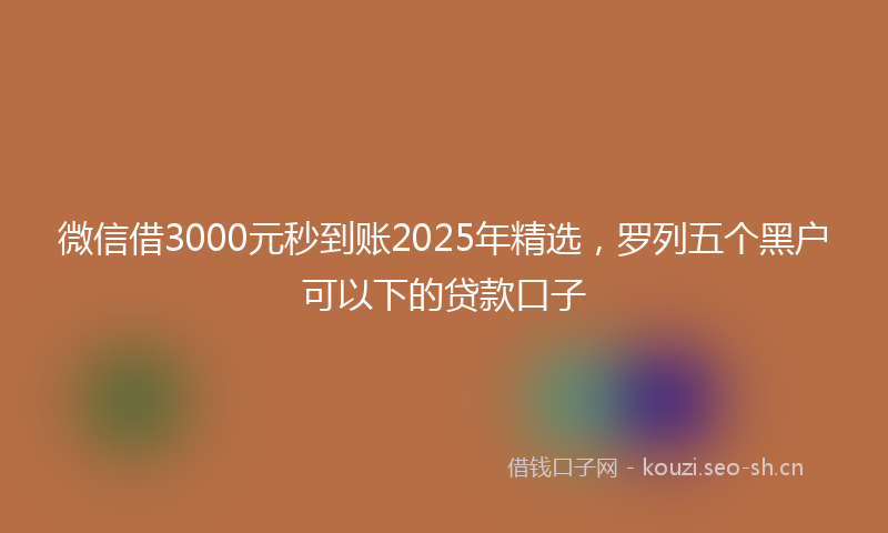 微信借3000元秒到账2025年精选，罗列五个黑户可以下的贷款口子