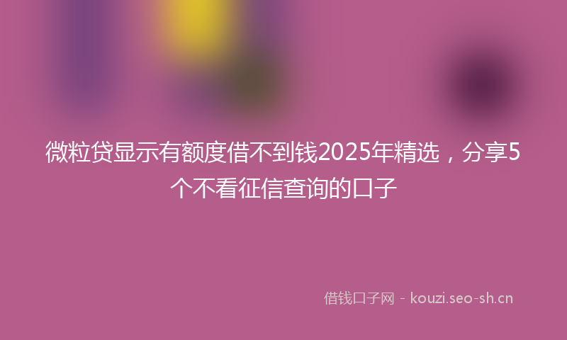 微粒贷显示有额度借不到钱2025年精选，分享5个不看征信查询的口子