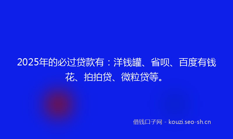 2025年的必过贷款有：洋钱罐、省呗、百度有钱花、拍拍贷、微粒贷等。