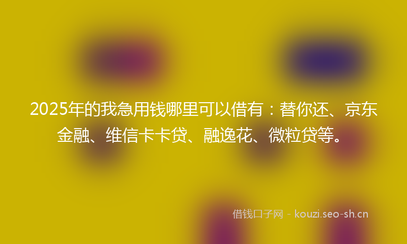 2025年的我急用钱哪里可以借有：替你还、京东金融、维信卡卡贷、融逸花、微粒贷等。