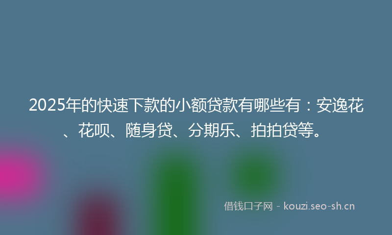 2025年的快速下款的小额贷款有哪些有：安逸花、花呗、随身贷、分期乐、拍拍贷等。