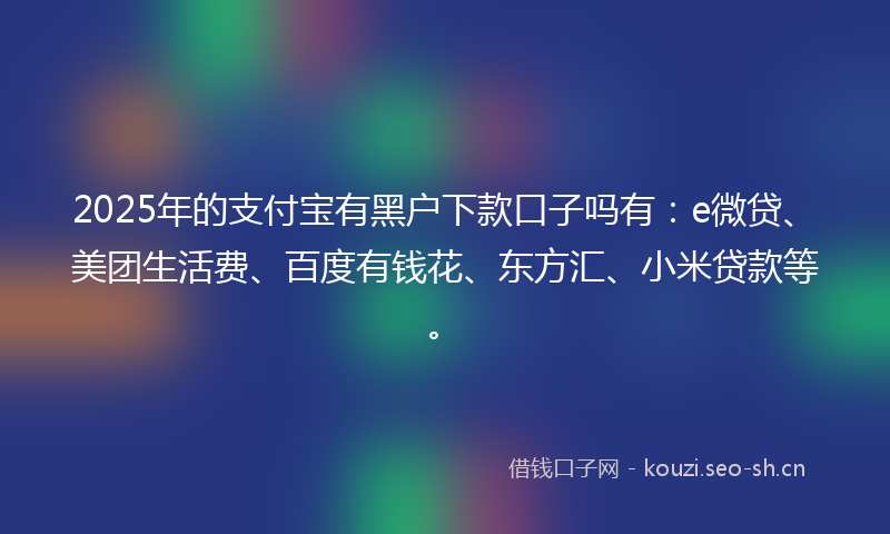 2025年的支付宝有黑户下款口子吗有：e微贷、美团生活费、百度有钱花、东方汇、小米贷款等。