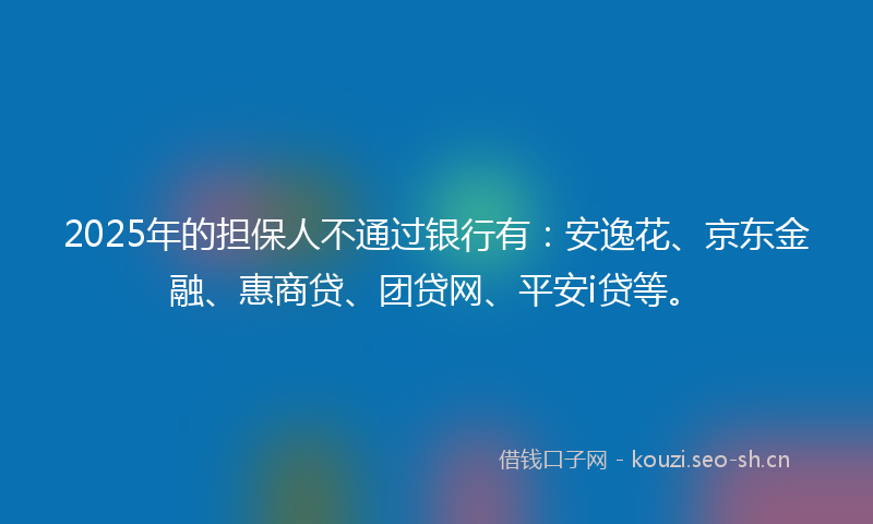 2025年的担保人不通过银行有：安逸花、京东金融、惠商贷、团贷网、平安i贷等。