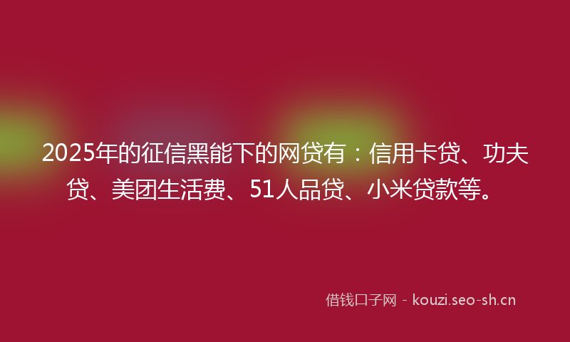 2025年的征信黑能下的网贷有：信用卡贷、功夫贷、美团生活费、51人品贷、小米贷款等。