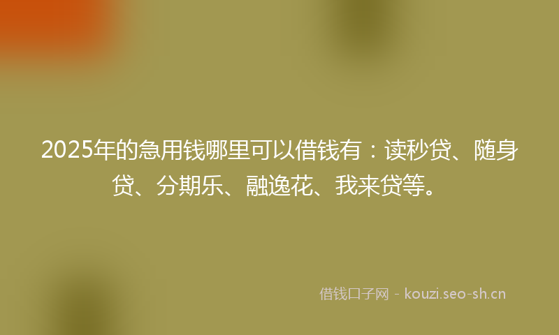 2025年的急用钱哪里可以借钱有：读秒贷、随身贷、分期乐、融逸花、我来贷等。