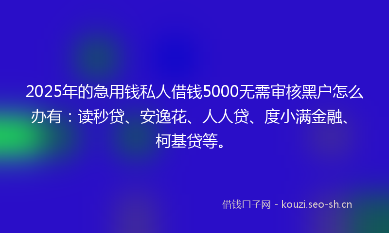 2025年的急用钱私人借钱5000无需审核黑户怎么办有：读秒贷、安逸花、人人贷、度小满金融、柯基贷等。