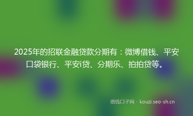 2025年的招联金融贷款分期有：微博借钱、平安口袋银行、平安i贷、分期乐、拍拍贷等。