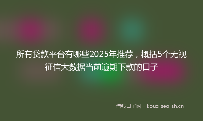 所有贷款平台有哪些2025年推荐，概括5个无视征信大数据当前逾期下款的口子