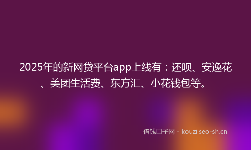 2025年的新网贷平台app上线有：还呗、安逸花、美团生活费、东方汇、小花钱包等。