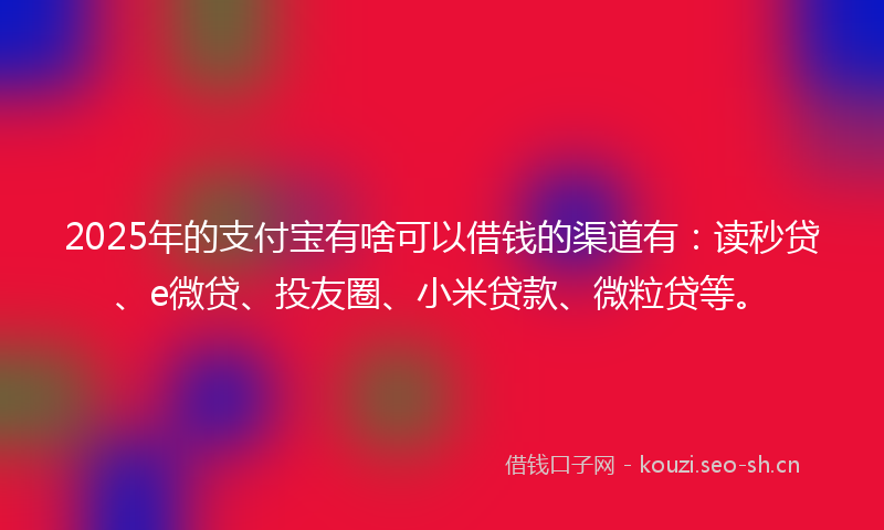 2025年的支付宝有啥可以借钱的渠道有：读秒贷、e微贷、投友圈、小米贷款、微粒贷等。