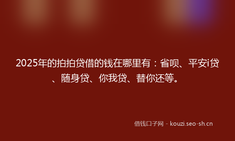 2025年的拍拍贷借的钱在哪里有：省呗、平安i贷、随身贷、你我贷、替你还等。