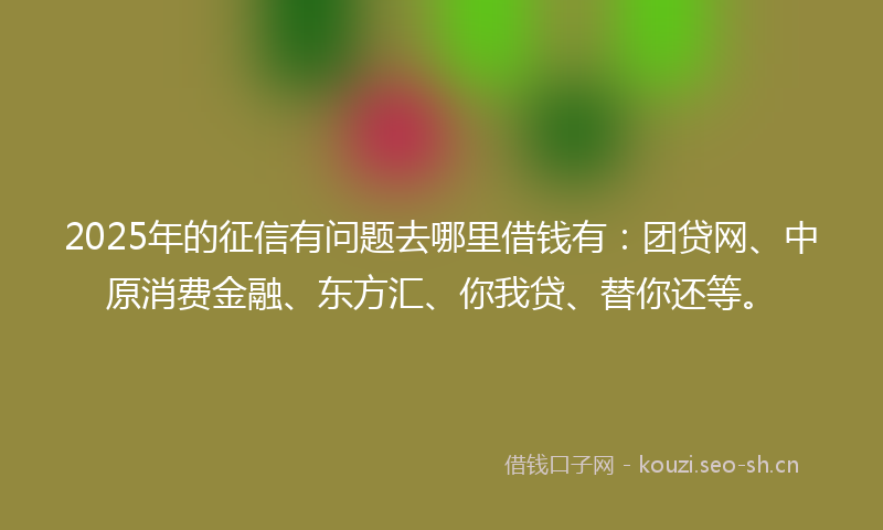 2025年的征信有问题去哪里借钱有：团贷网、中原消费金融、东方汇、你我贷、替你还等。