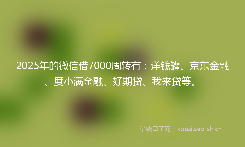 2025年的微信借7000周转有：洋钱罐、京东金融、度小满金融、好期贷、我来贷等。