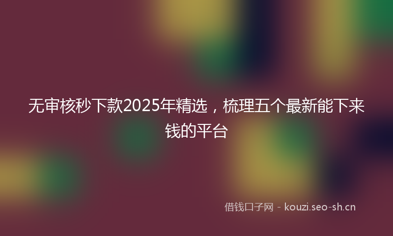 无审核秒下款2025年精选，梳理五个最新能下来钱的平台