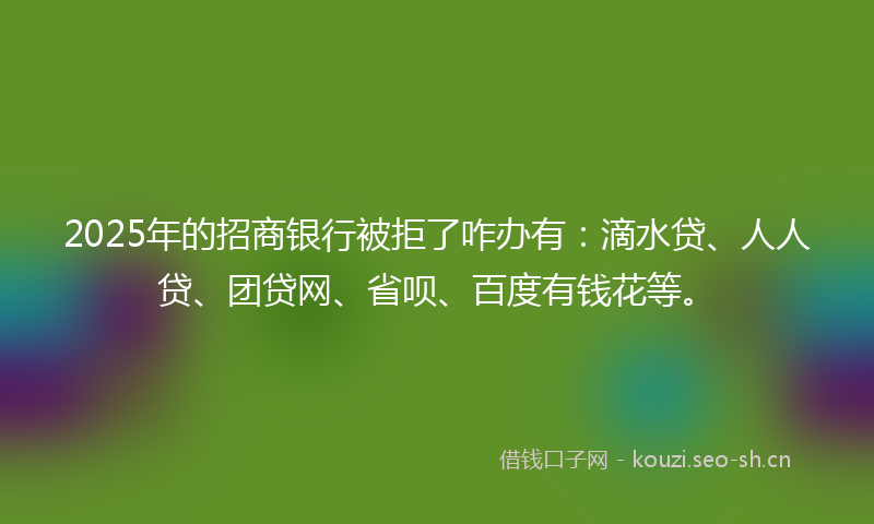 2025年的招商银行被拒了咋办有：滴水贷、人人贷、团贷网、省呗、百度有钱花等。