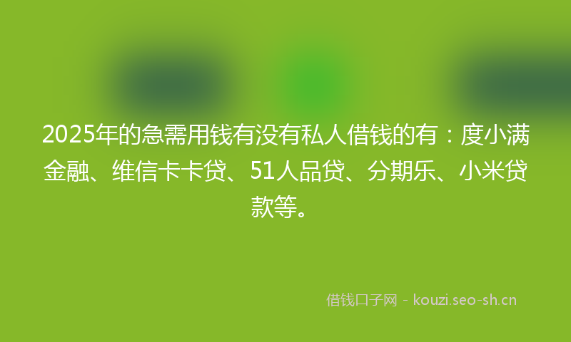 2025年的急需用钱有没有私人借钱的有:度小满金融、维信卡卡贷、51人品贷、分期乐、小米贷款等。
