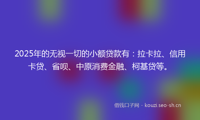 2025年的无视一切的小额贷款有：拉卡拉、信用卡贷、省呗、中原消费金融、柯基贷等。
