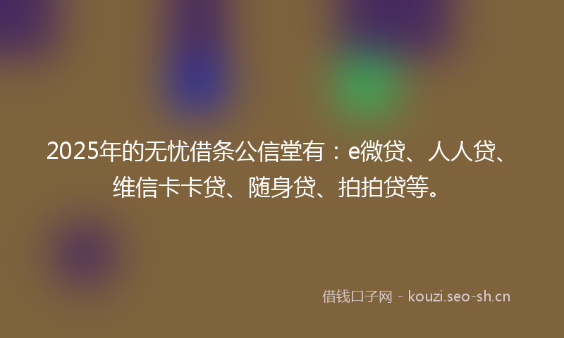 2025年的无忧借条公信堂有：e微贷、人人贷、维信卡卡贷、随身贷、拍拍贷等。