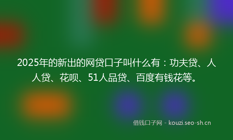 2025年的新出的网贷口子叫什么有：功夫贷、人人贷、花呗、51人品贷、百度有钱花等。