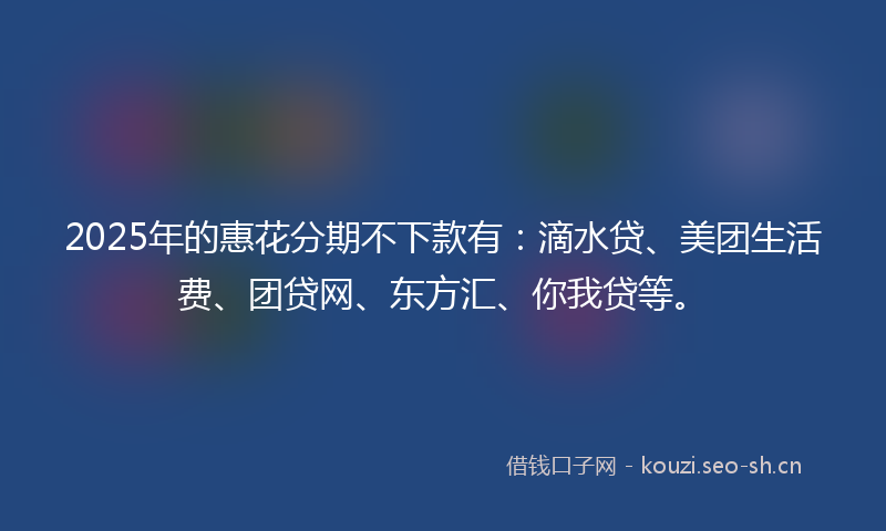 2025年的惠花分期不下款有:滴水贷、美团生活费、团贷网、东方汇、你我贷等。