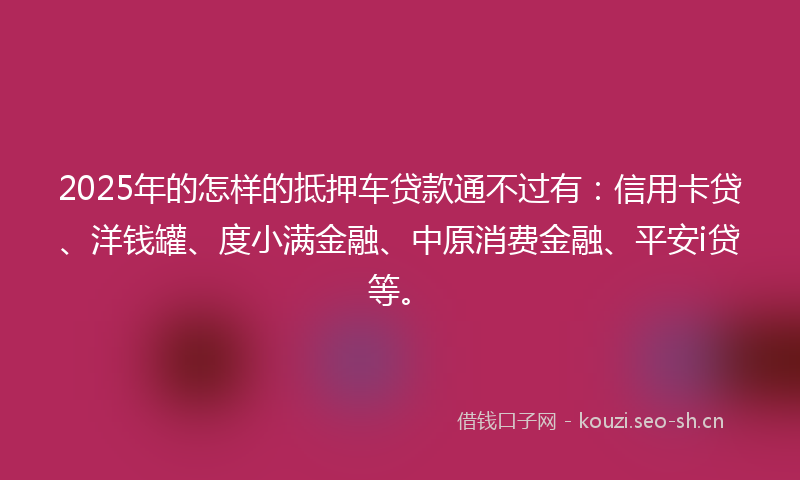 2025年的怎样的抵押车贷款通不过有：信用卡贷、洋钱罐、度小满金融、中原消费金融、平安i贷等。