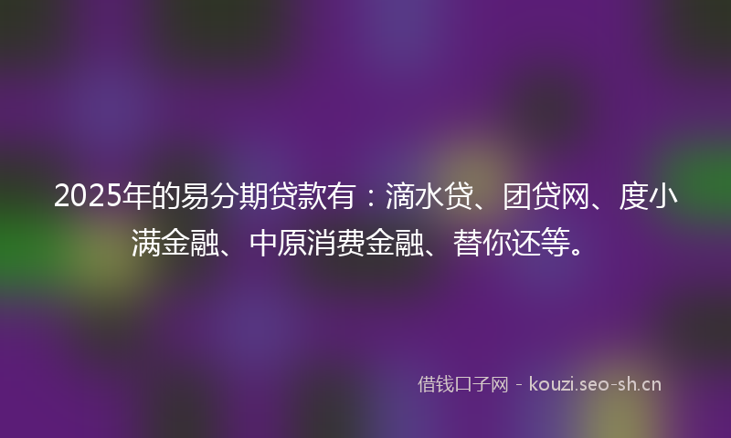 2025年的易分期贷款有：滴水贷、团贷网、度小满金融、中原消费金融、替你还等。