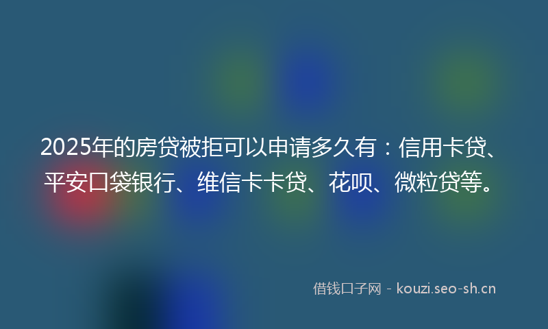 2025年的房贷被拒可以申请多久有：信用卡贷、平安口袋银行、维信卡卡贷、花呗、微粒贷等。
