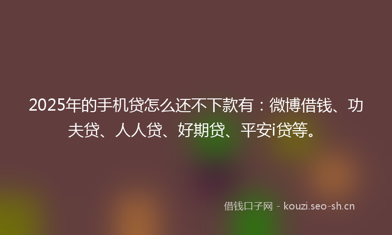 2025年的手机贷怎么还不下款有：微博借钱、功夫贷、人人贷、好期贷、平安i贷等。