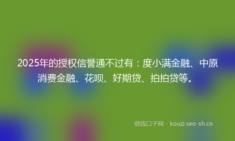 2025年的授权信誉通不过有：度小满金融、中原消费金融、花呗、好期贷、拍拍贷等。
