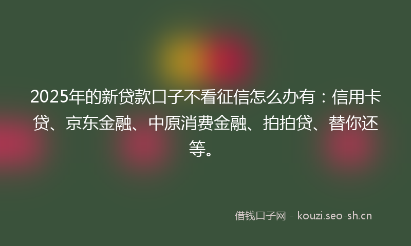 2025年的新贷款口子不看征信怎么办有：信用卡贷、京东金融、中原消费金融、拍拍贷、替你还等。