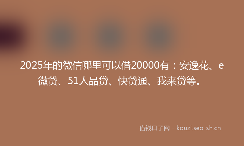 2025年的微信哪里可以借20000有：安逸花、e微贷、51人品贷、快贷通、我来贷等。