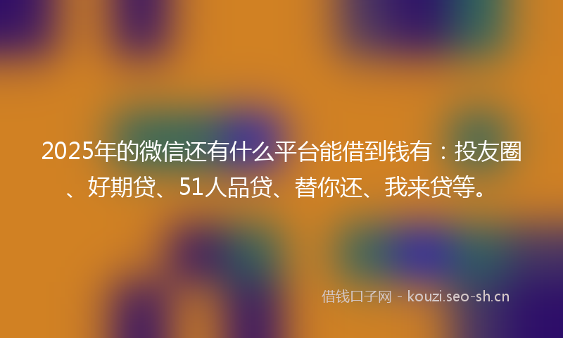 2025年的微信还有什么平台能借到钱有：投友圈、好期贷、51人品贷、替你还、我来贷等。