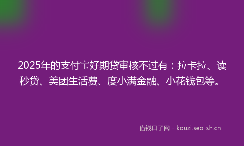 2025年的支付宝好期贷审核不过有：拉卡拉、读秒贷、美团生活费、度小满金融、小花钱包等。