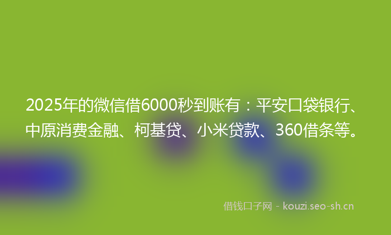 2025年的微信借6000秒到账有:平安口袋银行、中原消费金融、柯基贷、小米贷款、360借条等。