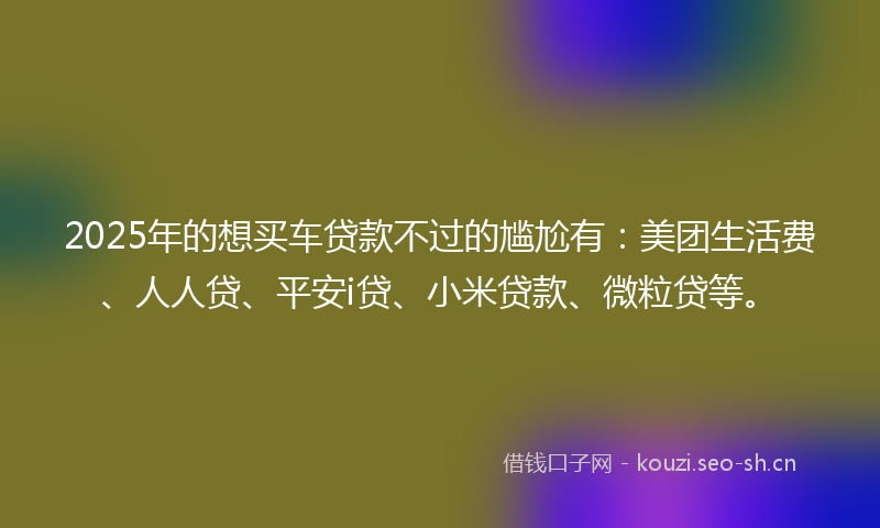 2025年的想买车贷款不过的尴尬有：美团生活费、人人贷、平安i贷、小米贷款、微粒贷等。
