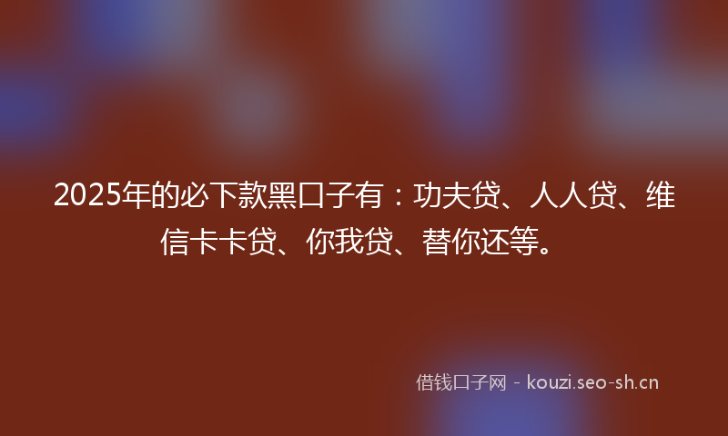 2025年的必下款黑口子有：功夫贷、人人贷、维信卡卡贷、你我贷、替你还等。