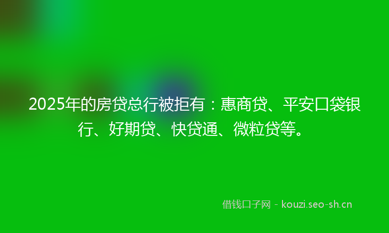 2025年的房贷总行被拒有：惠商贷、平安口袋银行、好期贷、快贷通、微粒贷等。