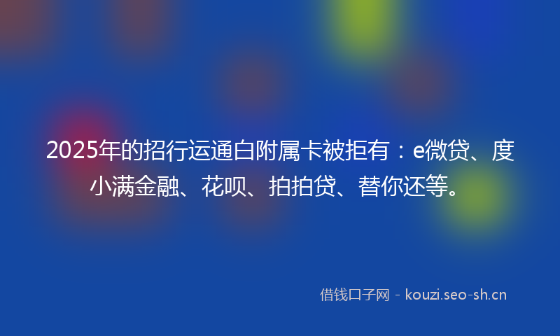 2025年的招行运通白附属卡被拒有：e微贷、度小满金融、花呗、拍拍贷、替你还等。