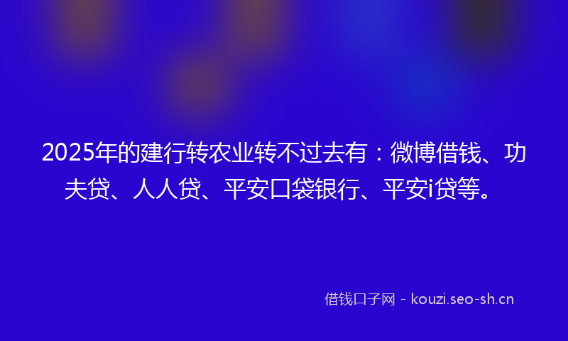 2025年的建行转农业转不过去有：微博借钱、功夫贷、人人贷、平安口袋银行、平安i贷等。