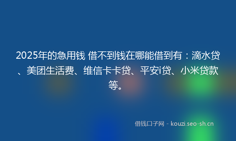 2025年的急用钱 借不到钱在哪能借到有：滴水贷、美团生活费、维信卡卡贷、平安i贷、小米贷款等。