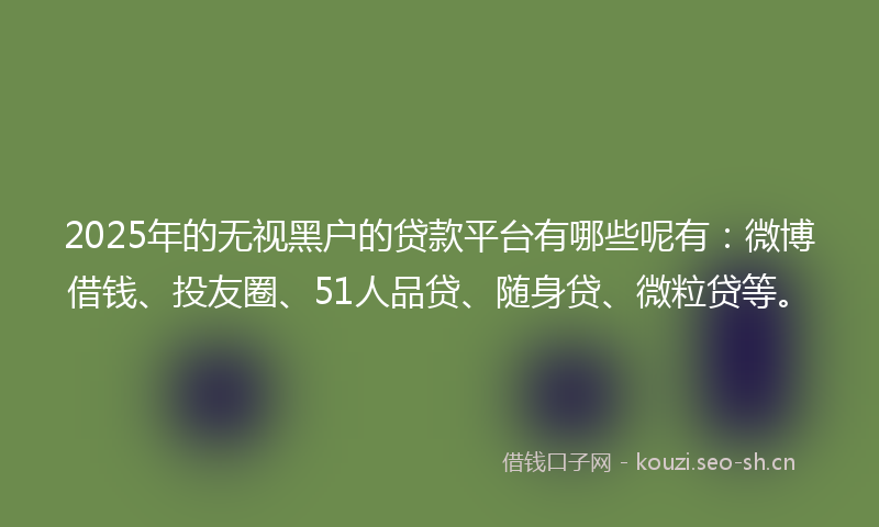 2025年的无视黑户的贷款平台有哪些呢有：微博借钱、投友圈、51人品贷、随身贷、微粒贷等。