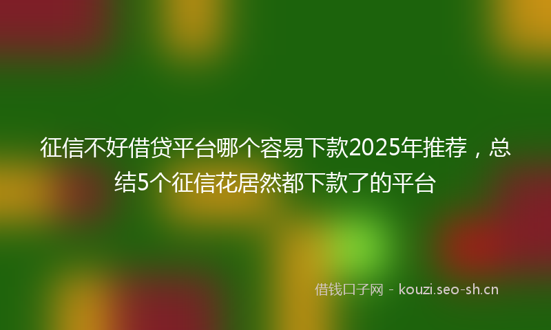 征信不好借贷平台哪个容易下款2025年推荐，总结5个征信花居然都下款了的平台