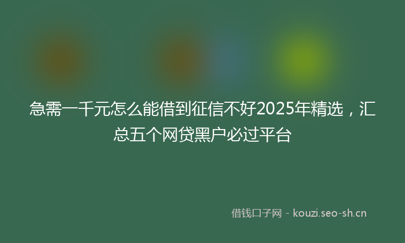 急需一千元怎么能借到征信不好2025年精选，汇总五个网贷黑户必过平台
