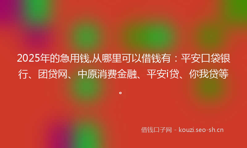 2025年的急用钱,从哪里可以借钱有：平安口袋银行、团贷网、中原消费金融、平安i贷、你我贷等。