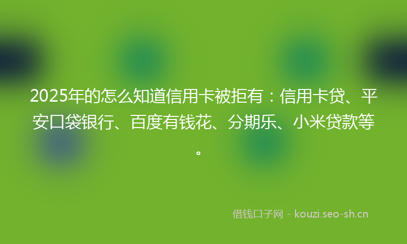 2025年的怎么知道信用卡被拒有：信用卡贷、平安口袋银行、百度有钱花、分期乐、小米贷款等。