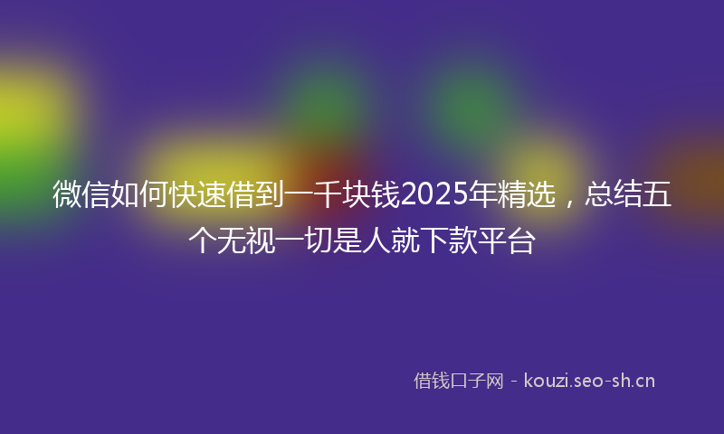 微信如何快速借到一千块钱2025年精选，总结五个无视一切是人就下款平台