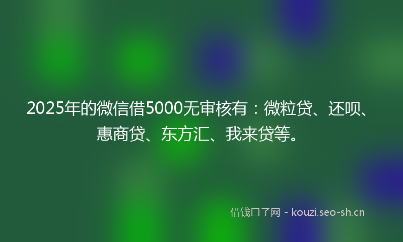 2025年的微信借5000无审核有：微粒贷、还呗、惠商贷、东方汇、我来贷等。